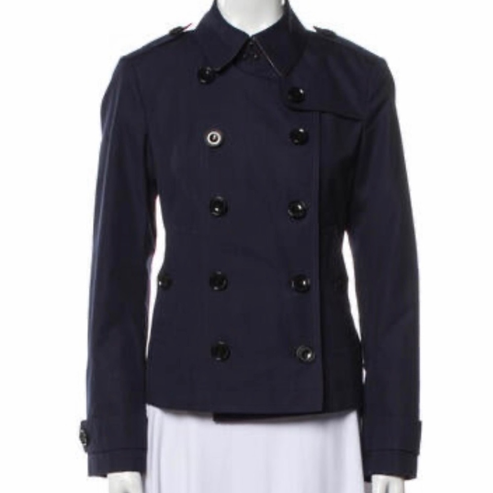 Authentic navy blue Burberry Brit classic pea coat, size US 8/ UK 10.